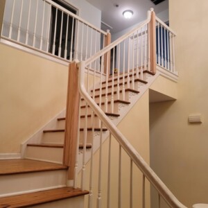 Removed old railing and installed new custom railings, with an additional new dark stain finish in Manalapan NJ