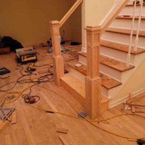 Removed old railing and installed new custom railings, with an additional new dark stain finish in Manalapan NJ